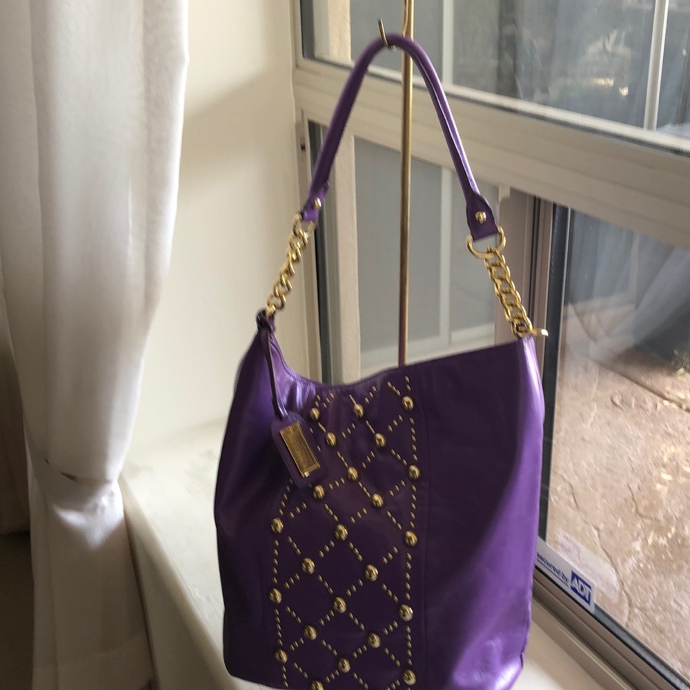 Badgley Mischka Purple Studded Hobo Handbag